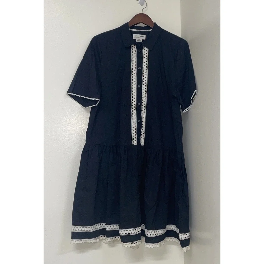 Kate Spade Broome Street Lace Inset Black Drop Waist Shirt Dress XL New‎ Defaced